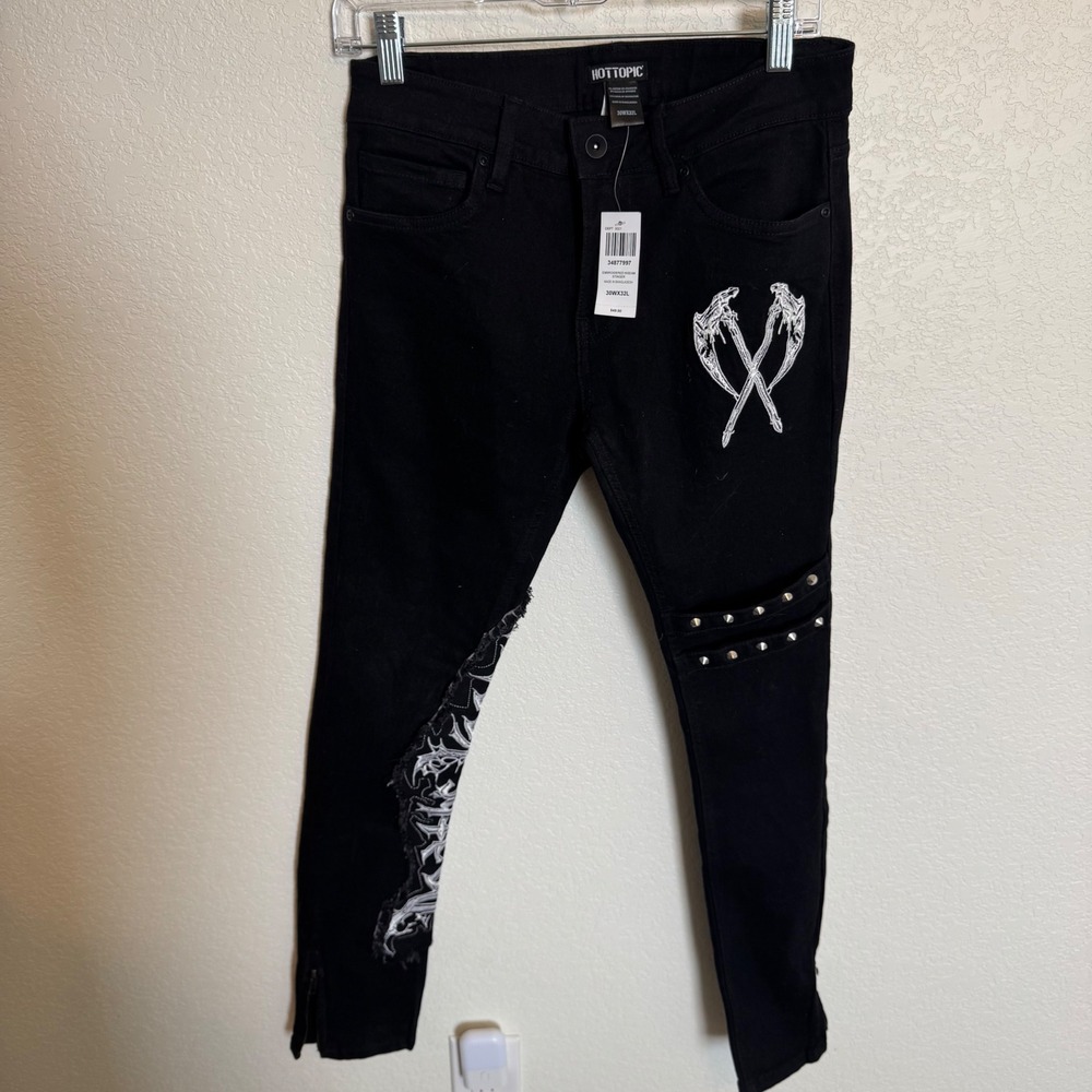 Mall Goth Grunge Hot Topic Stinger Skinny Jeans Black 30x32 NWT